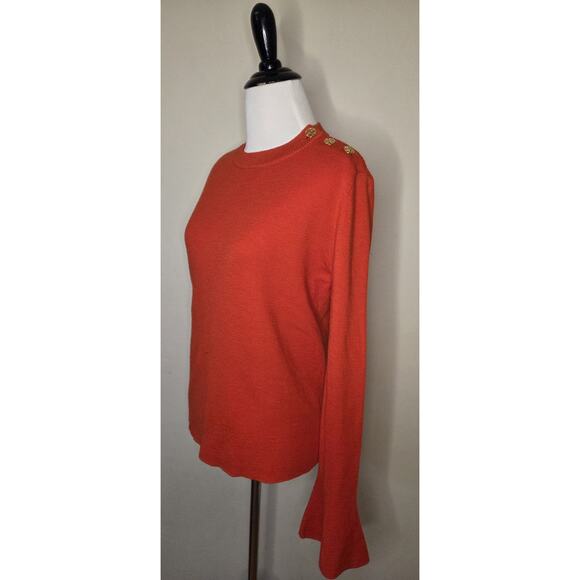 Tory Burch 100% Merino Wool Jewel Button Red Sweater Bell Sleeve Women's M - Picture 3 of 11